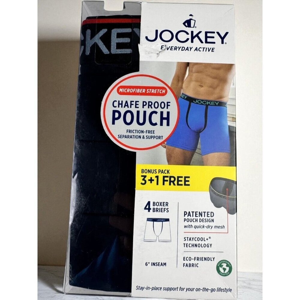 Jockey Chafe Proof Everyday Active 6" Boxer Briefs 4-Pack Stretch Black Medium
